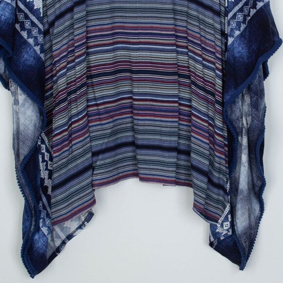 Avenue Womens Striped Kaftan Top Size 18/20 Blue Tassels Lagenlook Southwestern - Picture 10 of 10